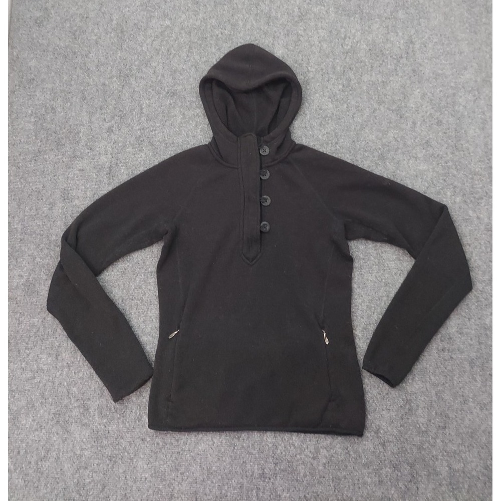 The North Face Women Small Black Fleece Crescent Sunshine Hoodie Pullover Button